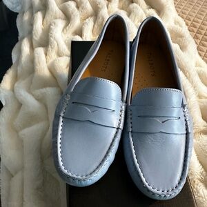 Talbots Blue Leather Flats with Moccasin Stitching